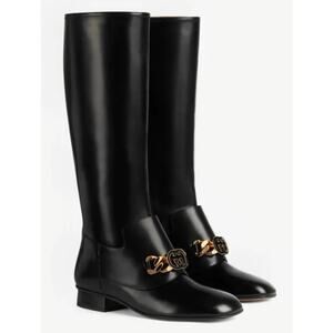 Gucci Interlocking GG Chain Patent Leather Knee Boots